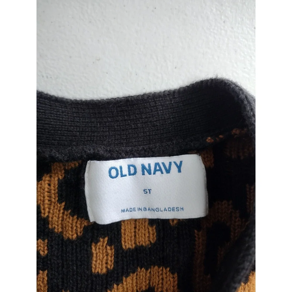 Old Navy Kids 5T Leopard Print‎ Open Front Cardigan Brown Black Cotton Sweater